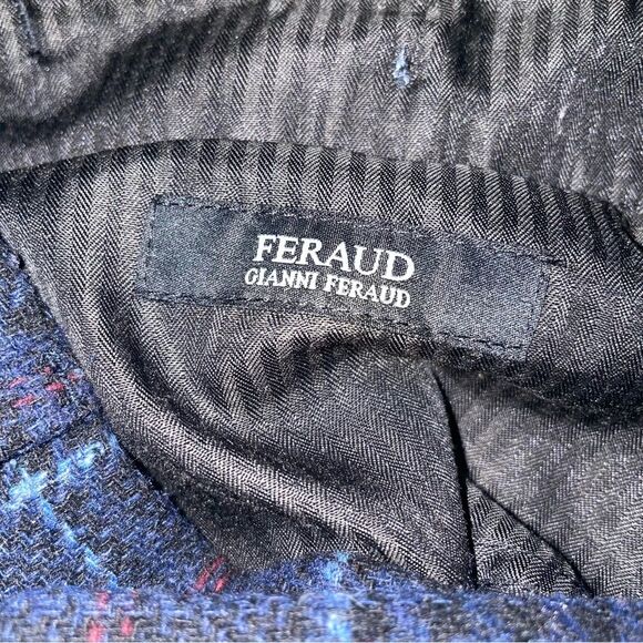 Feraud Size 30 Wool Blend Navy Blue Plaid Trouser Pants - Picture 9 of 9